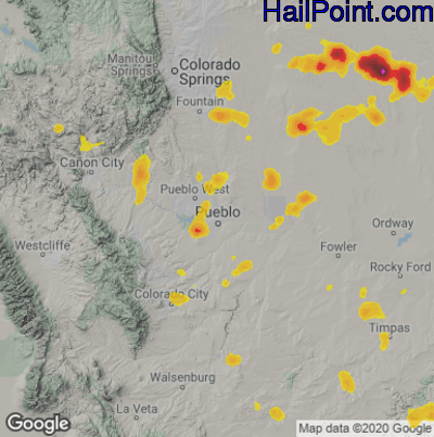 Hail Map for Pueblo, CO Region on July 29, 2025 