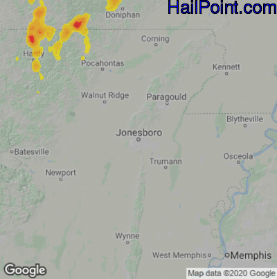 Hail Map for Jonesboro, AR Region on July 30, 2025
