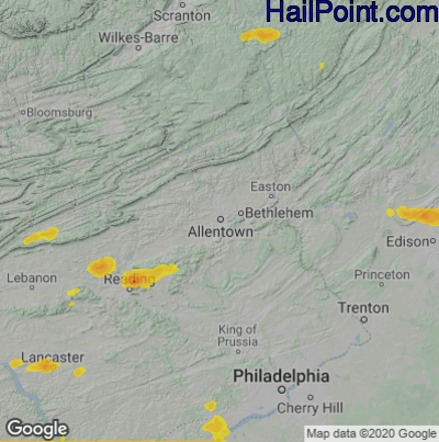 Hail Map for Allentown, PA Region on July 31, 2025