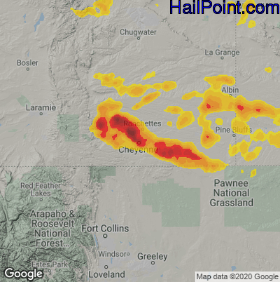 Hail Map for Cheyenne, WY Region on August 1, 2025