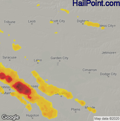 Hail Map for Garden City, KS Region on August 3, 2025 