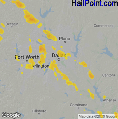 Hail Map for Dallas, TX Region on August 4, 2025