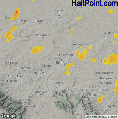 Hail Map for Billings, MT Region on August 4, 2025 
