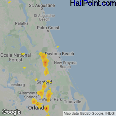 Hail Map for Daytona Beach, FL Region on August 5, 2025 