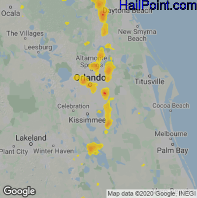 Hail Map for Orlando, FL Region on August 5, 2025