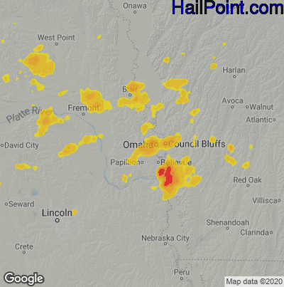 Hail Map for Omaha, NE Region on August 6, 2025 