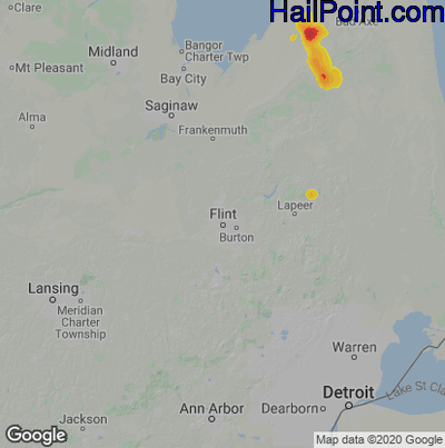 Hail Map for Flint, MI Region on August 7, 2025