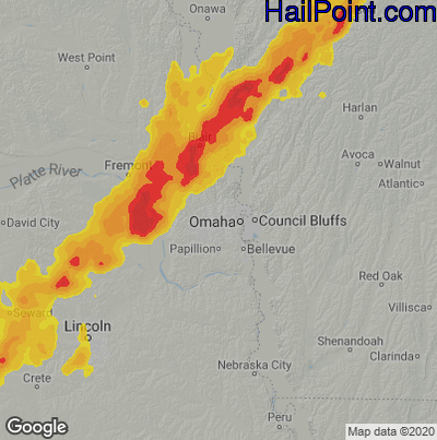 Hail Map for Omaha, NE Region on August 9, 2025
