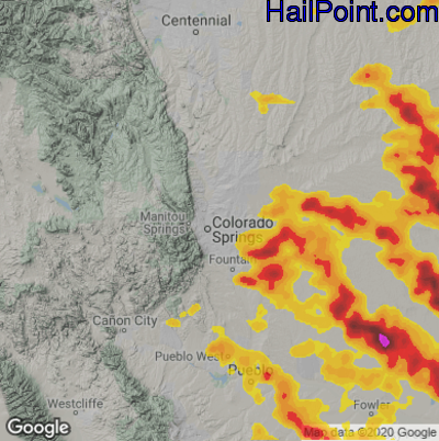 Hail Map for Colorado Springs, CO Region on August 9, 2025