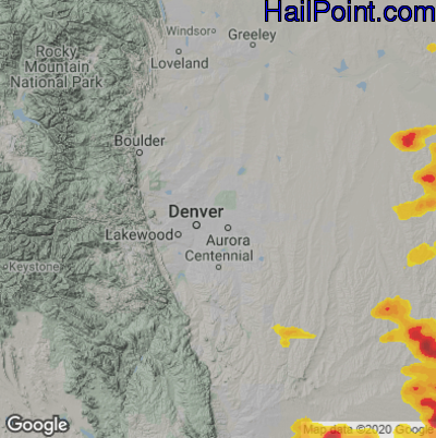 Hail Map for Denver, CO Region on August 9, 2025 