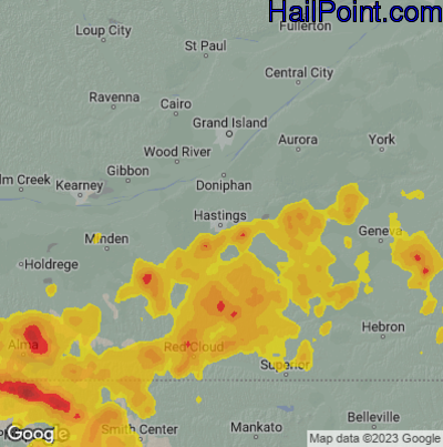 Hail Map for Hastings, NE Region on August 10, 2025 