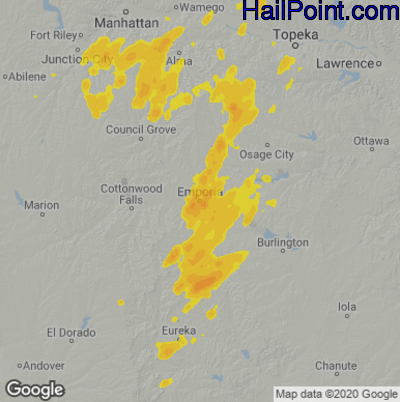 Hail Map for Emporia, KS Region on August 10, 2025