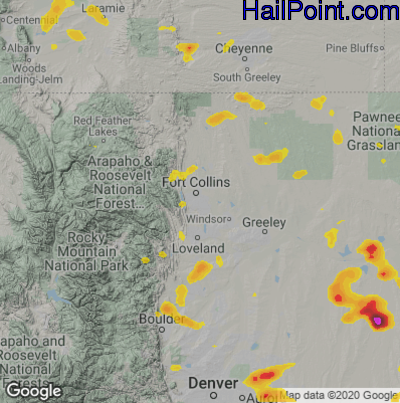Hail Map for Fort Collins, CO Region on August 10, 2025 