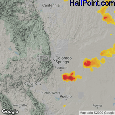 Hail Map for Colorado Springs, CO Region on August 10, 2025