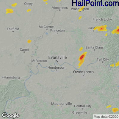 Hail Map for Evansville, IN Region on August 12, 2025 
