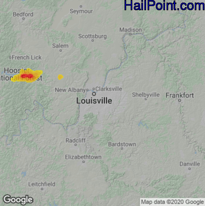 Hail Map for Louisville, KY Region on August 12, 2025 
