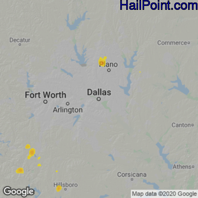 Hail Map for Dallas, TX Region on August 12, 2025 