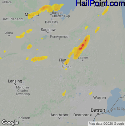 Hail Map for Flint, MI Region on August 12, 2025 