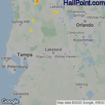 Hail Map for Lakeland, FL Region on August 12, 2025 