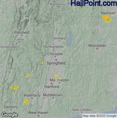 Hail Map for Springfield, MA Region on August 13, 2025 