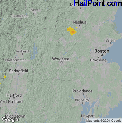 Hail Map for Worcester, MA Region on August 13, 2025 