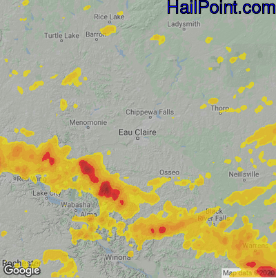 Hail Map for Eau Claire, WI Region on August 15, 2025