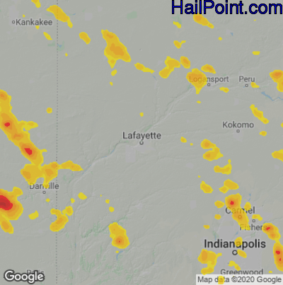 Hail Map for Layfette, IN Region on August 16, 2025