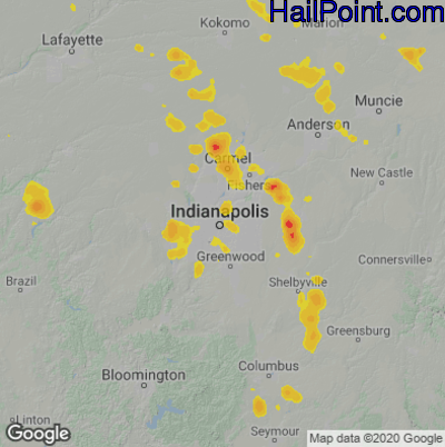 Hail Map for Indianapolis, IN Region on August 16, 2025 