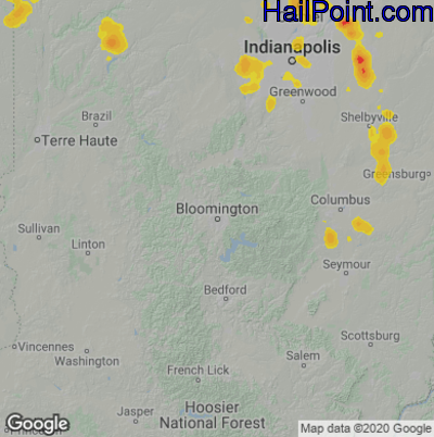 Hail Map for Bloomington, IN Region on August 16, 2025 