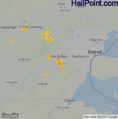 Hail Map for Ann Arbor, MI Region on August 16, 2025 