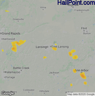 Hail Map for Lansing, MI Region on August 16, 2025 