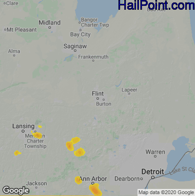 Hail Map for Flint, MI Region on August 16, 2025