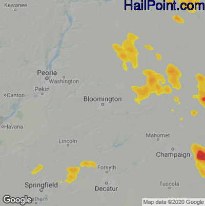 Hail Map for Bloomington, IL Region on August 16, 2025 