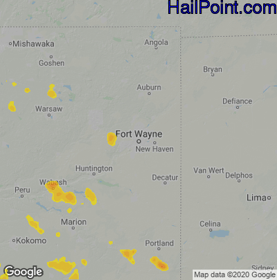 Hail Map for Fort Wayne, IN Region on August 17, 2025 