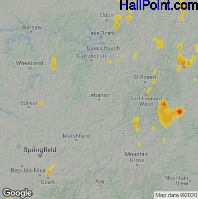 Hail Map for Lebanon, MO Region on August 17, 2025