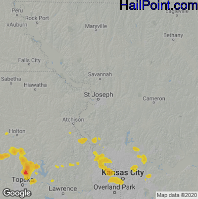 Hail Map for St. Joseph, MO Region on August 19, 2025