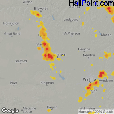 Hail Map for Hutchinson, KS Region on August 19, 2025