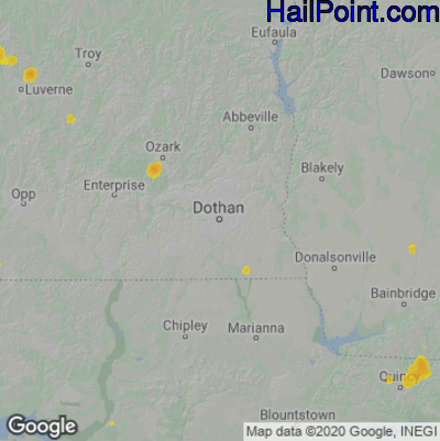 Hail Map for Dothan, AL Region on August 20, 2025 