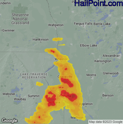 Hail Map for Wheaton, MN Region on August 21, 2025 