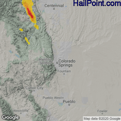 Hail Map for Colorado Springs, CO Region on August 23, 2025 