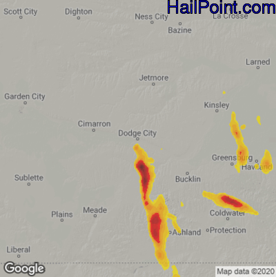 Hail Map for Dodge City, KS Region on September 1, 2025 