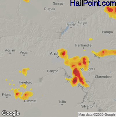 Hail Map for Amarillo, TX Region on September 9, 2025