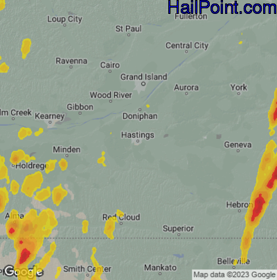 Hail Map for Hastings, NE Region on September 14, 2025 