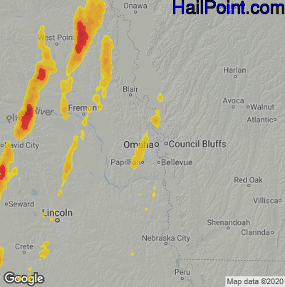 Hail Map for Omaha, NE Region on September 14, 2025