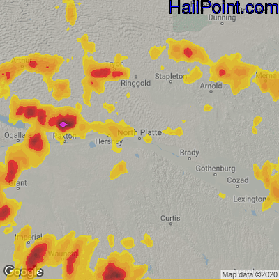 Hail Map for North Platte, NE Region on September 16, 2025