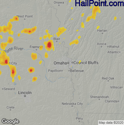 Hail Map for Omaha, NE Region on September 17, 2025 