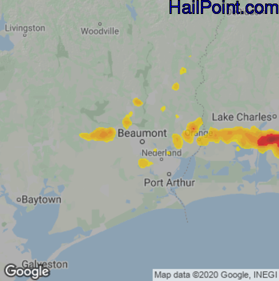 Hail Map for Beaumont, TX Region on September 17, 2025 