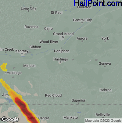 Hail Map for Hastings, NE Region on September 19, 2025
