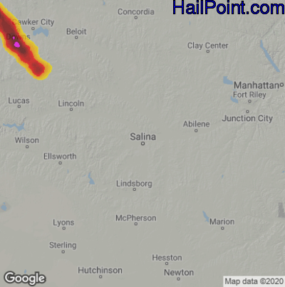 Hail Map for Salina, KS Region on September 19, 2025 