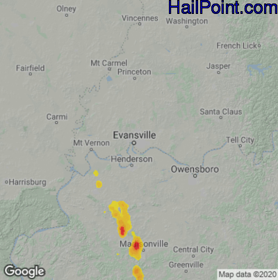 Hail Map for Evansville, IN Region on September 19, 2025 